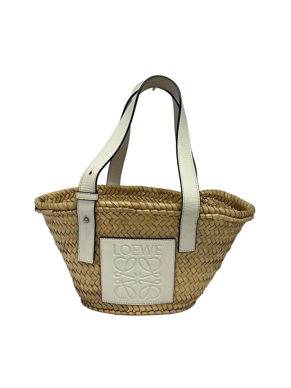 Loewe Basket Beige White Straw Leather #372360L66B